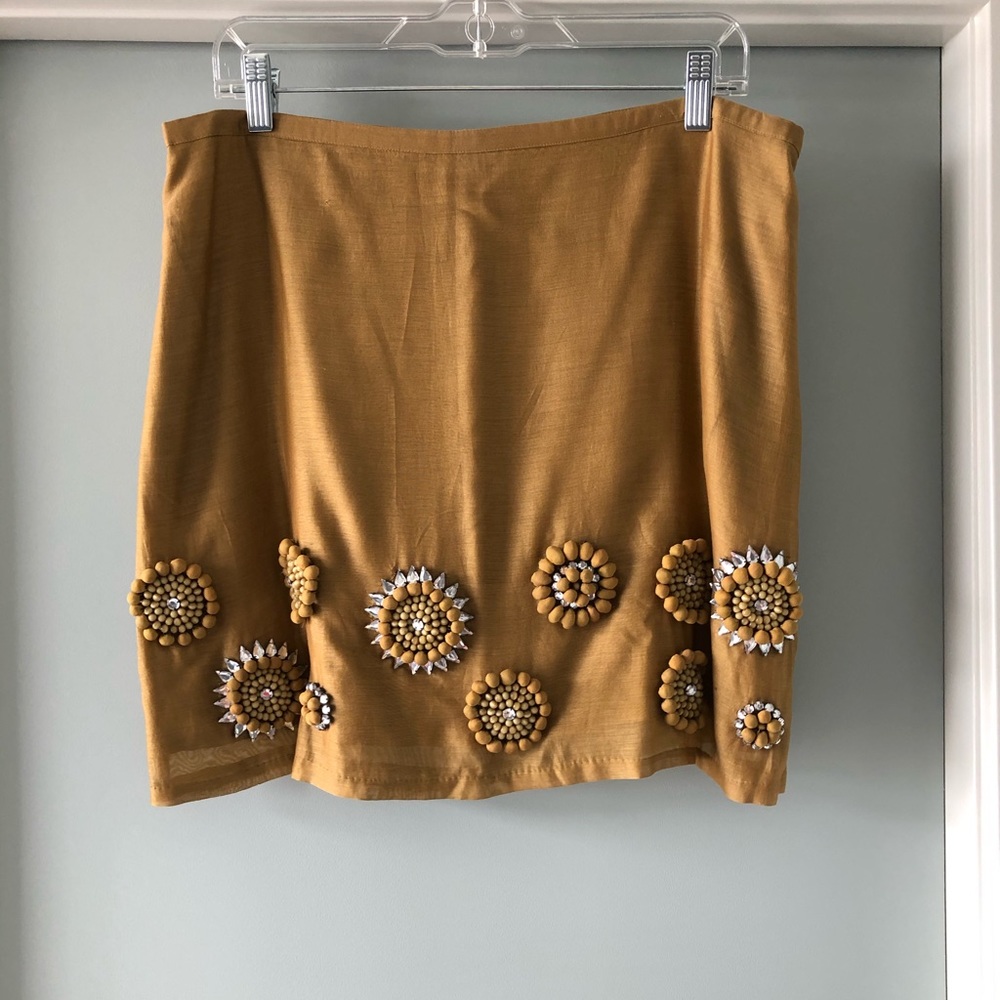 Reiss Chartreuse Beaded Rosette Silk Skirt Sz 10